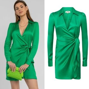 L'AGENCE Amani Wrap Dress in Grass Green 4